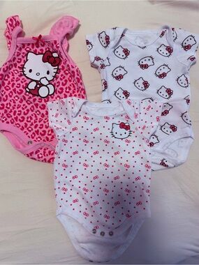Hello Kitty Pink, White and Hot Pink Baby One-Piece Bodysuit Set
